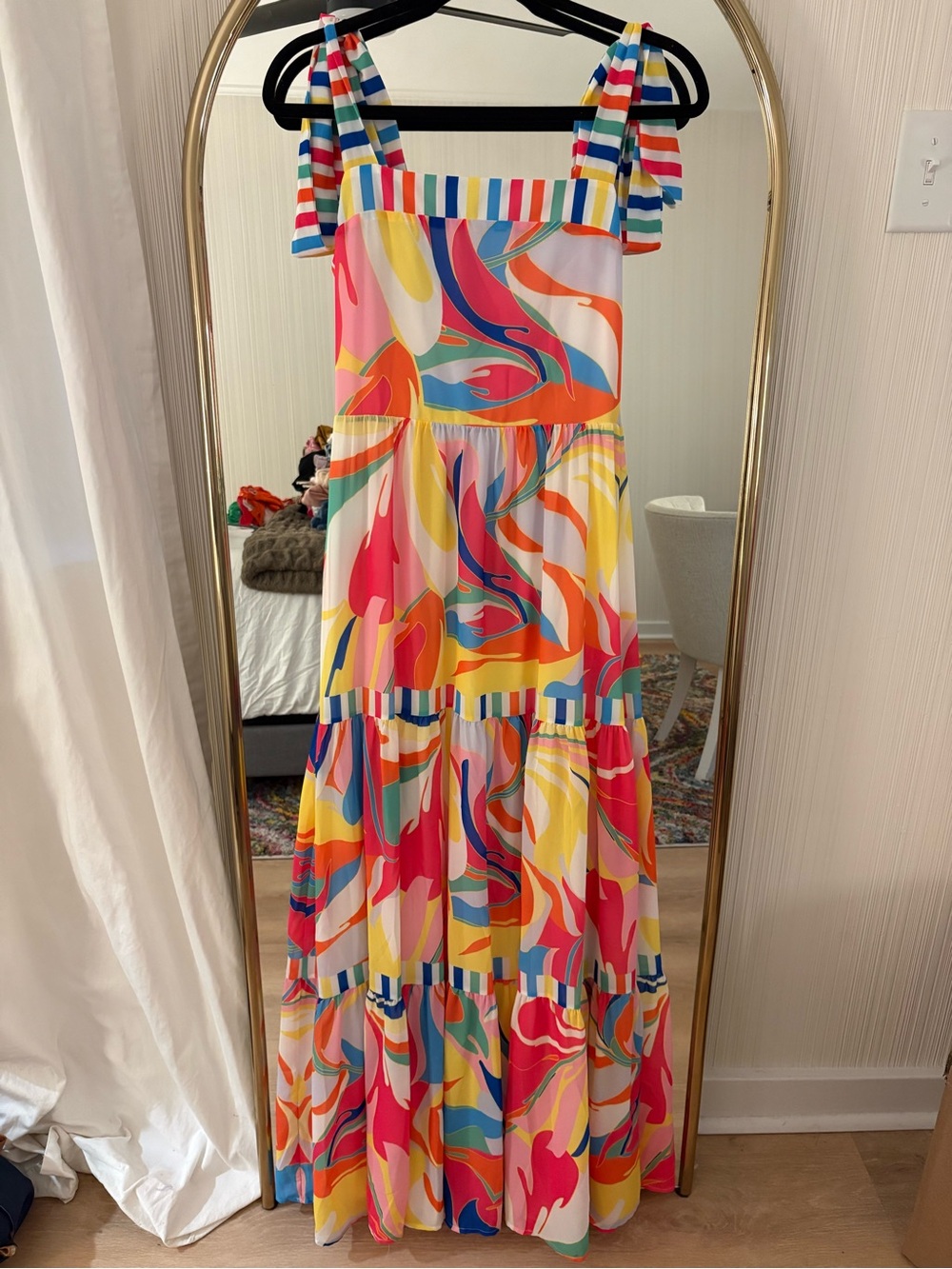 Flying Tomato Multi-Color Abstract Tiered Maxi Dress